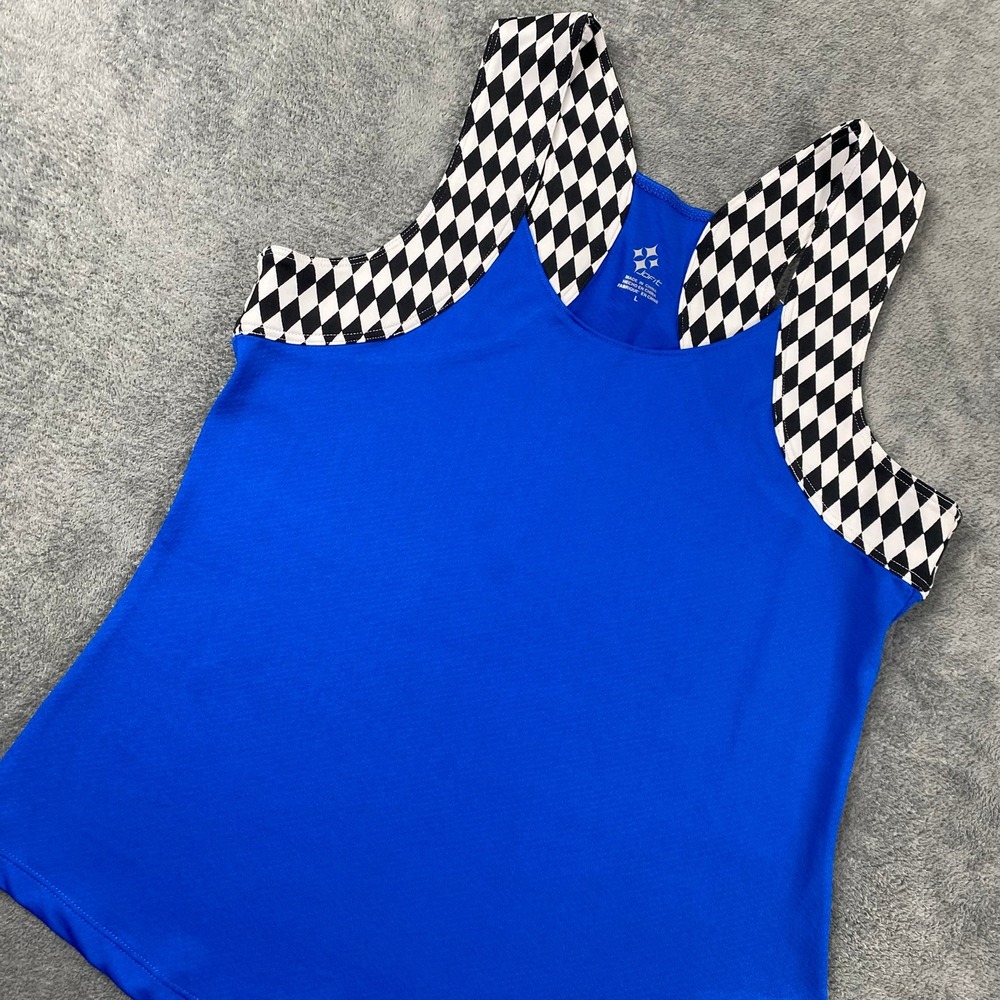 Jofit Women L Tank Top Blue Harlequin Diamond Racerback Athletic Golf Tennis